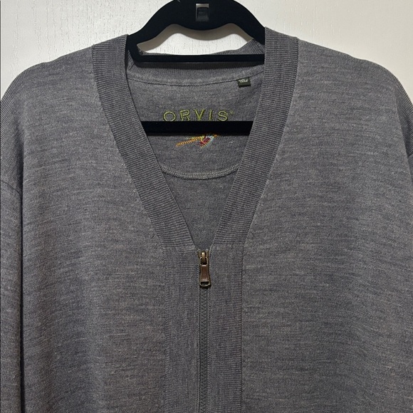 Orvis Men's 100% Merino Wool Gray Cardigan Sweater Size XL - Picture 2 of 5